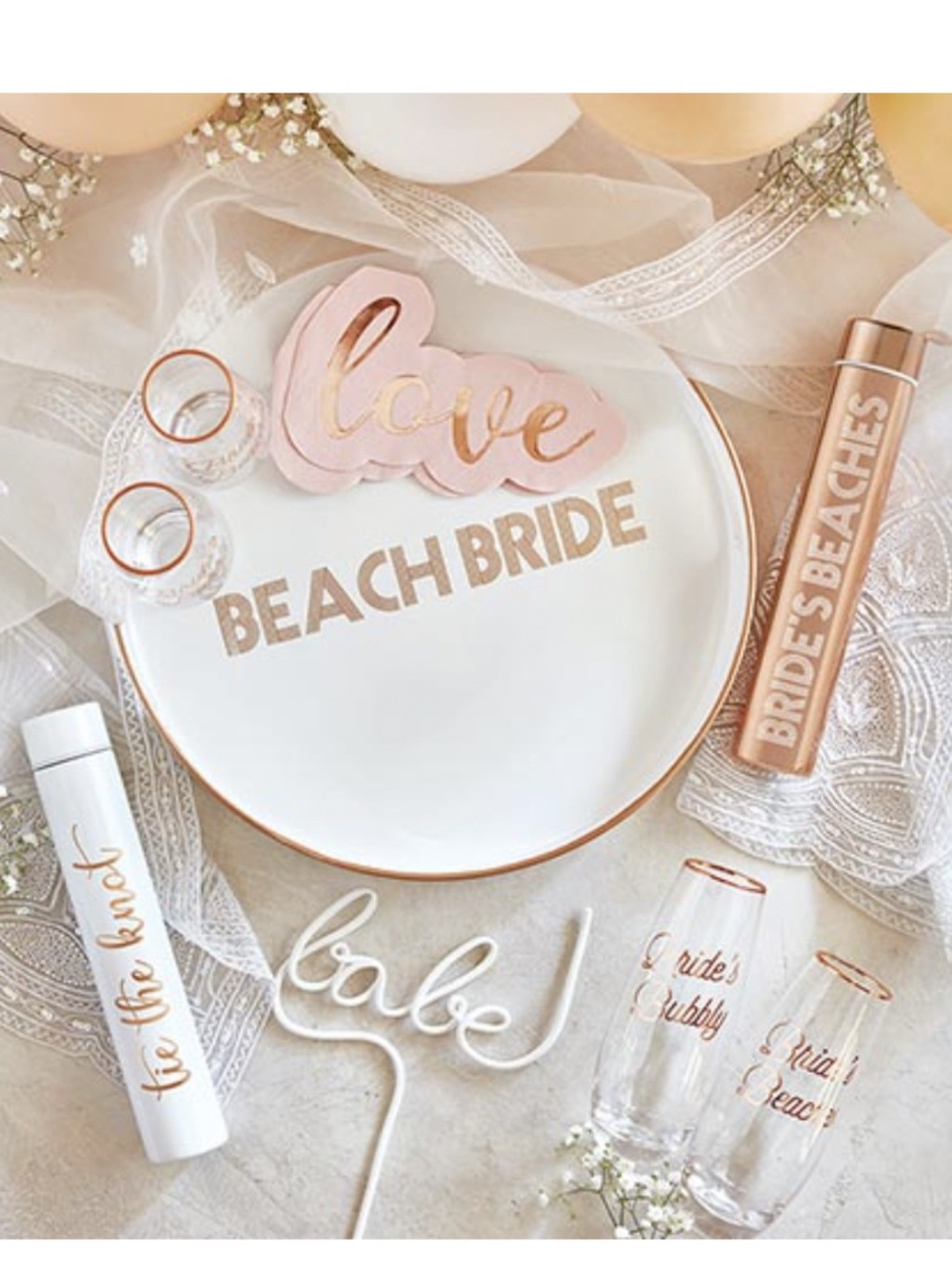 Beach Bride Party Plate and Accessories - Rose Gold White Bridal Celebration